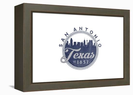 San Antonio, Texas - Skyline Seal (Blue)-Lantern Press-Framed Stretched Canvas