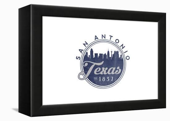 San Antonio, Texas - Skyline Seal (Blue)-Lantern Press-Framed Stretched Canvas