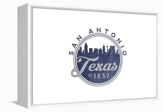 San Antonio, Texas - Skyline Seal (Blue)-Lantern Press-Framed Stretched Canvas