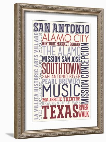 San Antonio, Texas - Typography-Lantern Press-Framed Art Print