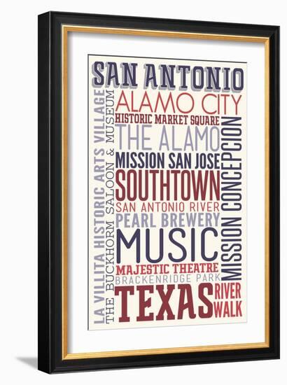 San Antonio, Texas - Typography-Lantern Press-Framed Art Print