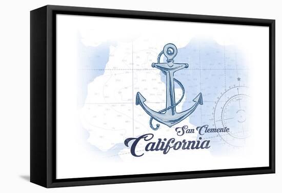 San Clemente, California - Anchor - Blue - Coastal Icon-Lantern Press-Framed Stretched Canvas