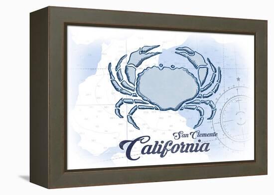 San Clemente, California - Crab - Blue - Coastal Icon-Lantern Press-Framed Stretched Canvas