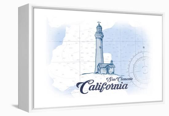 San Clemente, California - Lighthouse - Blue - Coastal Icon-Lantern Press-Framed Stretched Canvas