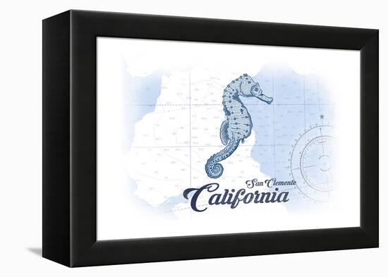 San Clemente, California - Seahorse - Blue - Coastal Icon-Lantern Press-Framed Stretched Canvas