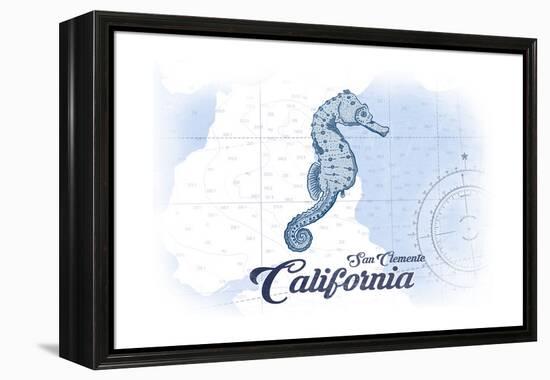 San Clemente, California - Seahorse - Blue - Coastal Icon-Lantern Press-Framed Stretched Canvas