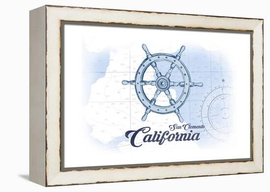 San Clemente, California - Ship Wheel - Blue - Coastal Icon-Lantern Press-Framed Stretched Canvas