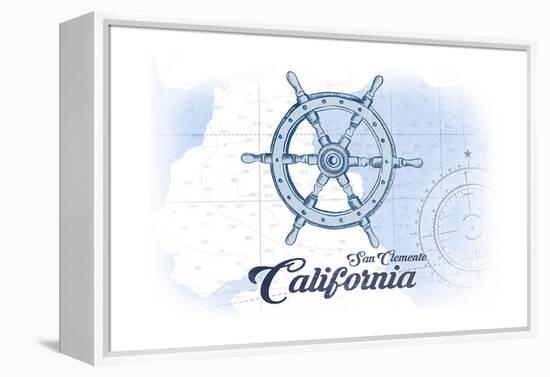 San Clemente, California - Ship Wheel - Blue - Coastal Icon-Lantern Press-Framed Stretched Canvas