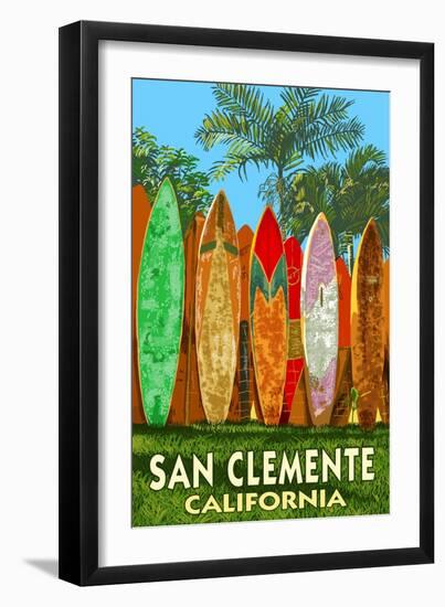 San Clemente, California - Surfboard Fence-Lantern Press-Framed Art Print