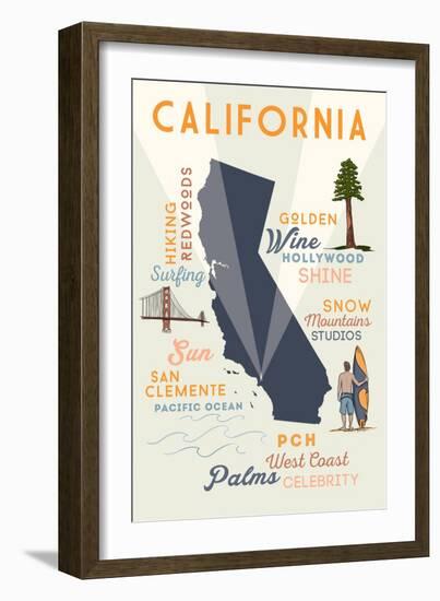 San Clemente, California - Typography and Icons-Lantern Press-Framed Art Print