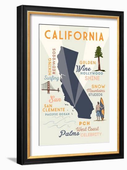 San Clemente, California - Typography and Icons-Lantern Press-Framed Art Print