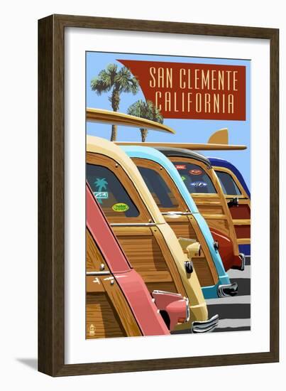 San Clemente, California - Woodies Lined Up-Lantern Press-Framed Art Print