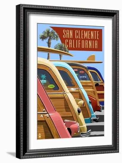 San Clemente, California - Woodies Lined Up-Lantern Press-Framed Art Print