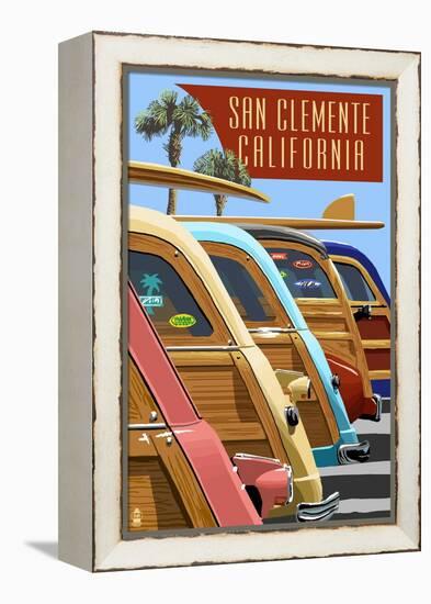 San Clemente, California - Woodies Lined Up-Lantern Press-Framed Stretched Canvas