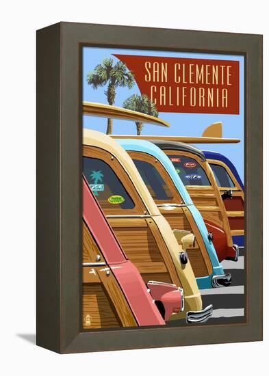 San Clemente, California - Woodies Lined Up-Lantern Press-Framed Stretched Canvas