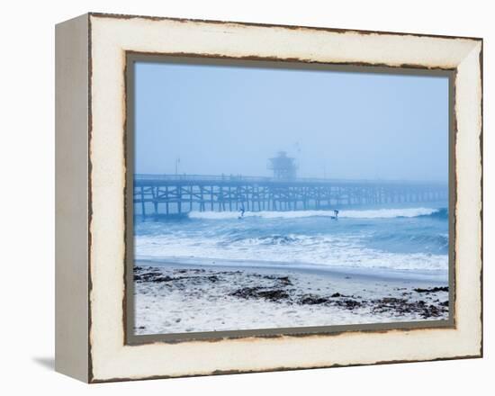 San Clemente Pier with Surfers on a Foggy Day, California, United States of America, North America-Mark Chivers-Framed Premier Image Canvas