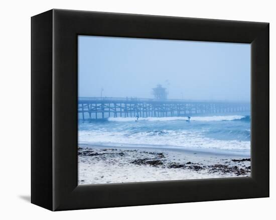 San Clemente Pier with Surfers on a Foggy Day, California, United States of America, North America-Mark Chivers-Framed Premier Image Canvas