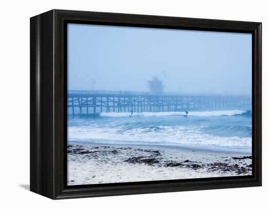 San Clemente Pier with Surfers on a Foggy Day, California, United States of America, North America-Mark Chivers-Framed Premier Image Canvas