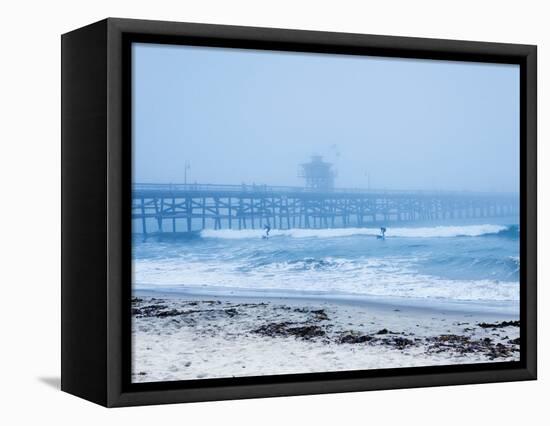 San Clemente Pier with Surfers on a Foggy Day, California, United States of America, North America-Mark Chivers-Framed Premier Image Canvas