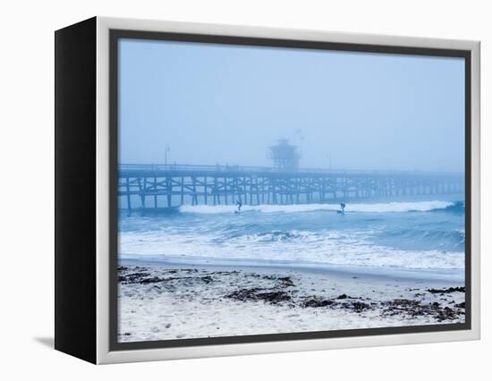 San Clemente Pier with Surfers on a Foggy Day, California, United States of America, North America-Mark Chivers-Framed Premier Image Canvas