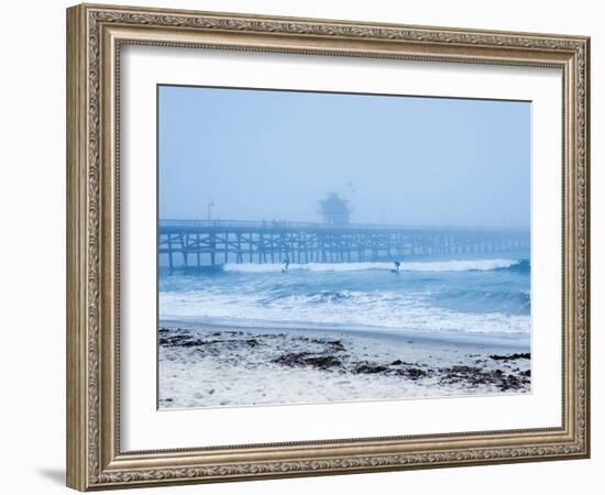 San Clemente Pier with Surfers on a Foggy Day, California, United States of America, North America-Mark Chivers-Framed Photographic Print