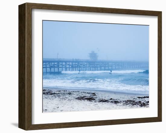 San Clemente Pier with Surfers on a Foggy Day, California, United States of America, North America-Mark Chivers-Framed Photographic Print