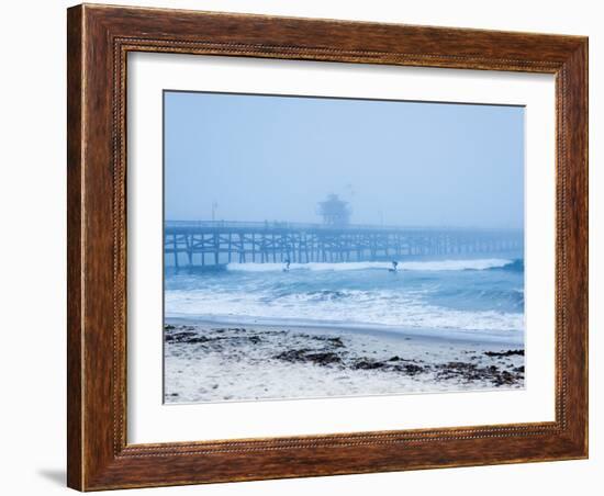 San Clemente Pier with Surfers on a Foggy Day, California, United States of America, North America-Mark Chivers-Framed Photographic Print