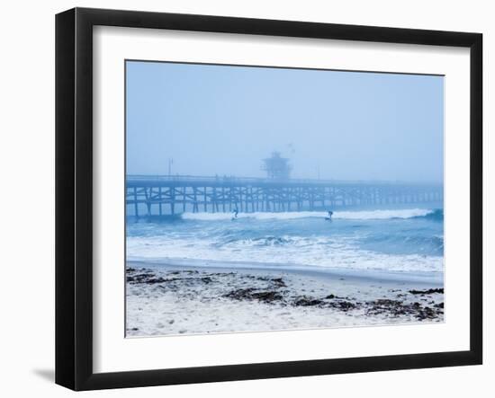 San Clemente Pier with Surfers on a Foggy Day, California, United States of America, North America-Mark Chivers-Framed Photographic Print