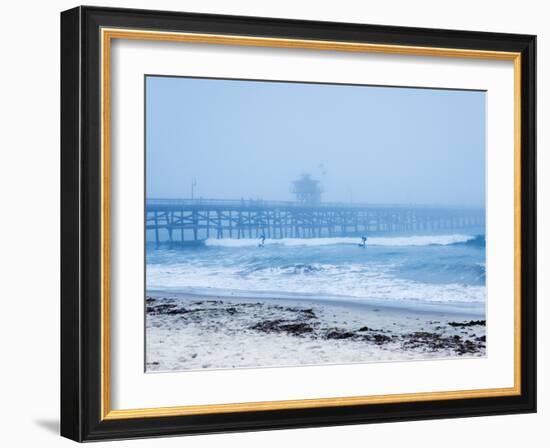 San Clemente Pier with Surfers on a Foggy Day, California, United States of America, North America-Mark Chivers-Framed Photographic Print