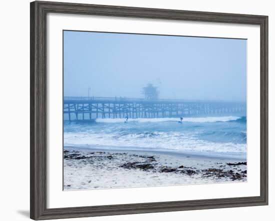 San Clemente Pier with Surfers on a Foggy Day, California, United States of America, North America-Mark Chivers-Framed Photographic Print