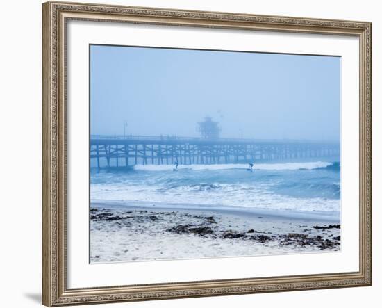 San Clemente Pier with Surfers on a Foggy Day, California, United States of America, North America-Mark Chivers-Framed Photographic Print