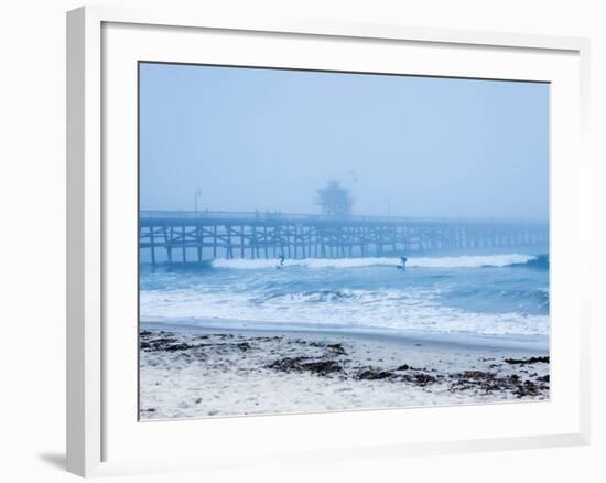 San Clemente Pier with Surfers on a Foggy Day, California, United States of America, North America-Mark Chivers-Framed Photographic Print