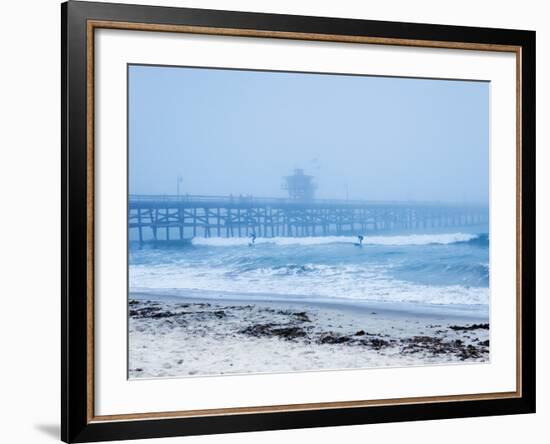 San Clemente Pier with Surfers on a Foggy Day, California, United States of America, North America-Mark Chivers-Framed Photographic Print