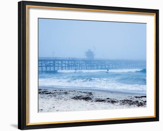 San Clemente Pier with Surfers on a Foggy Day, California, United States of America, North America-Mark Chivers-Framed Photographic Print