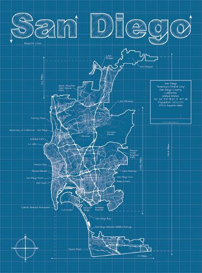 san diego artistic blueprint map art print by christopher estes