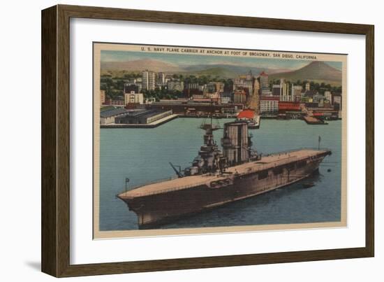 San Diego, CA - View U.S. Navy Aircraft Carrier-Lantern Press-Framed Art Print