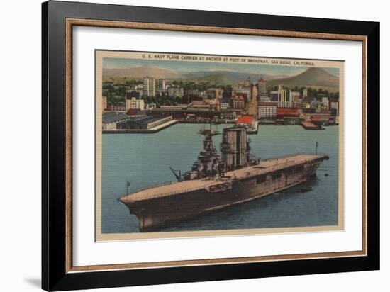 San Diego, CA - View U.S. Navy Aircraft Carrier-Lantern Press-Framed Art Print