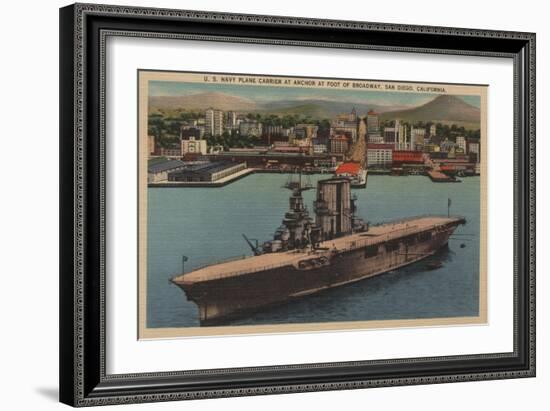 San Diego, CA - View U.S. Navy Aircraft Carrier-Lantern Press-Framed Art Print