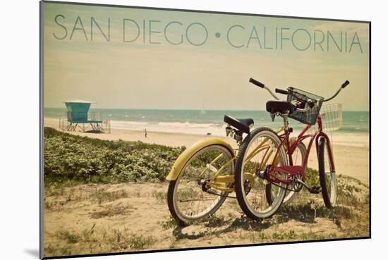 San Diego, California - Bicycles and Beach Scene-Lantern Press-Mounted Art Print