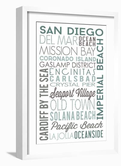 San Diego, California - Green Typography-Lantern Press-Framed Art Print