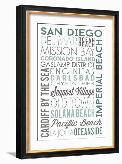 San Diego, California - Green Typography-Lantern Press-Framed Art Print