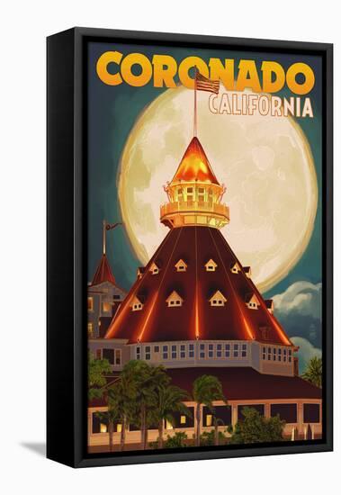 San Diego, California - Hotel Del Coronado and Moon-Lantern Press-Framed Stretched Canvas