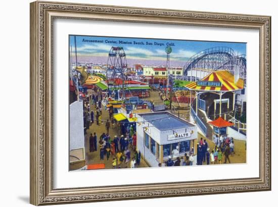 San Diego, California - Mission Beach Amusement Center Scene-Lantern Press-Framed Art Print