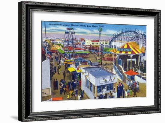 San Diego, California - Mission Beach Amusement Center Scene-Lantern Press-Framed Art Print