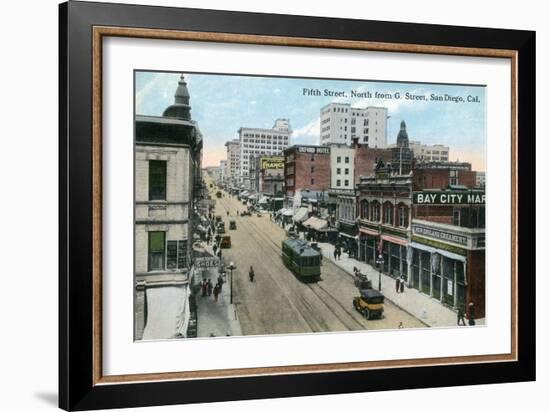 San Diego, California - Northern View of 5th Street from G Street-Lantern Press-Framed Art Print