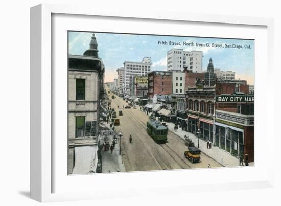 San Diego, California - Northern View of 5th Street from G Street-Lantern Press-Framed Art Print