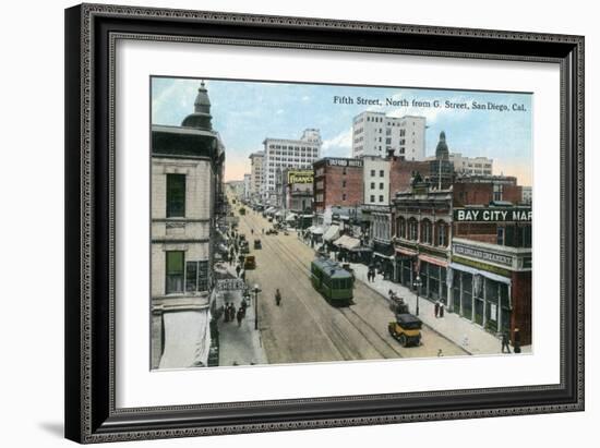 San Diego, California - Northern View of 5th Street from G Street-Lantern Press-Framed Art Print