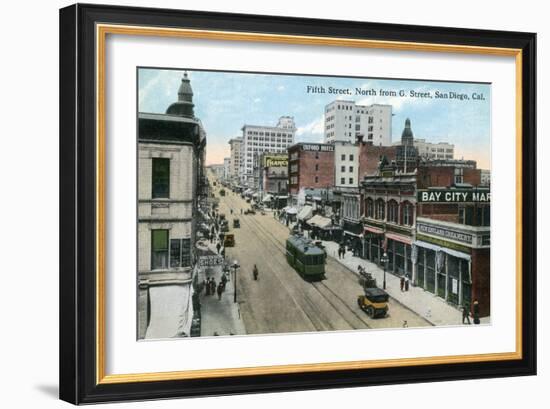 San Diego, California - Northern View of 5th Street from G Street-Lantern Press-Framed Art Print