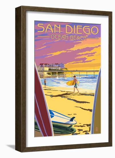 San Diego, California - Ocean Beach-Lantern Press-Framed Premium Giclee Print