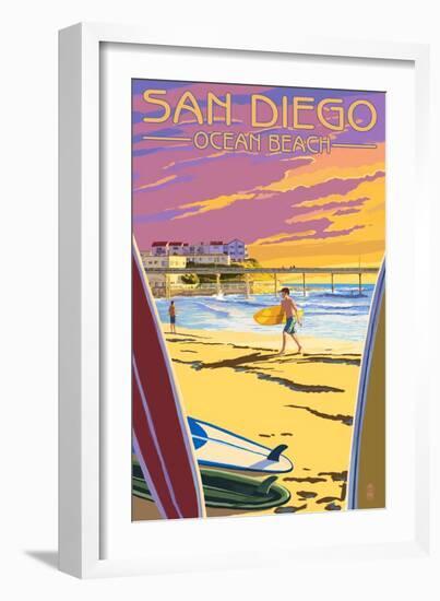 San Diego, California - Ocean Beach-Lantern Press-Framed Premium Giclee Print